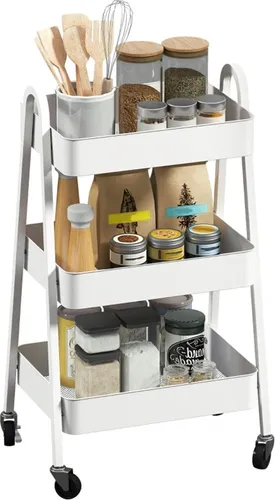 Küchenwagen mit 3 Ebenen und Griff - Praktischer Servierwagen in Weiß - Vielseitiger Küchenwagen mit drei Ablagefächern für optimale Organisation in Küche, Büro oder Bad. Robustes Design und moderne Optik sorgen für Stil und Funktionalität in jedem Raum.