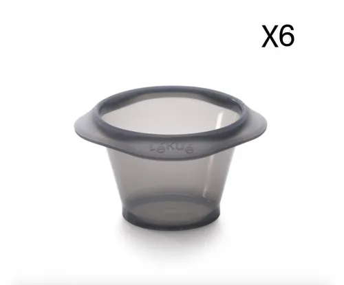Lékué Lavakuchen Form 6er-Set - Muffinbackformen, ideal für perfekte Lavakuchen mit 6 einzelnen Silikonformen und transparentem Design für optimale Kontrolle beim Backen.