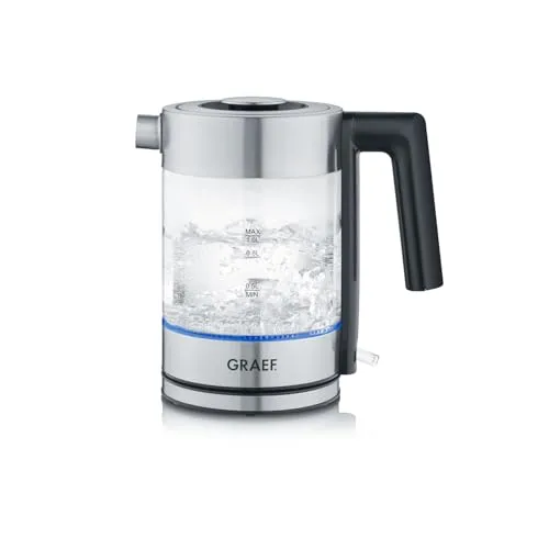 GRAEF WK300 Wasserkocher - 1-Liter Edelstahl-Glaswasserkocher, 2000 Watt Leistung für puren Teegenuss ohne Kunststoffkontakt
