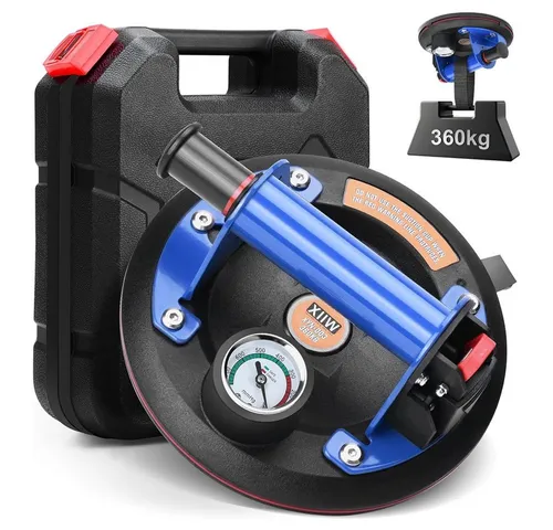 XERSEK Saugheber Saugheber Glasheber Metallgriff mit Manometer 8'' Vakuum Saugnapf, max. 360,00 kg Traglast, Fliesenheber mit Tragbarer Werkzeugkasten, -], Glassauger Saughalter Plattenheber für Laminat, Fliesen Glas Metalle Marmor
