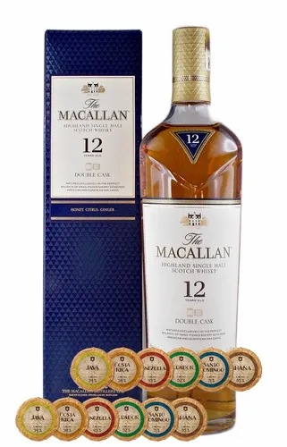Macallan 12 Jahre Double Cask Single Malt Whisky + 12 Edelschokoladen 6 Sorten