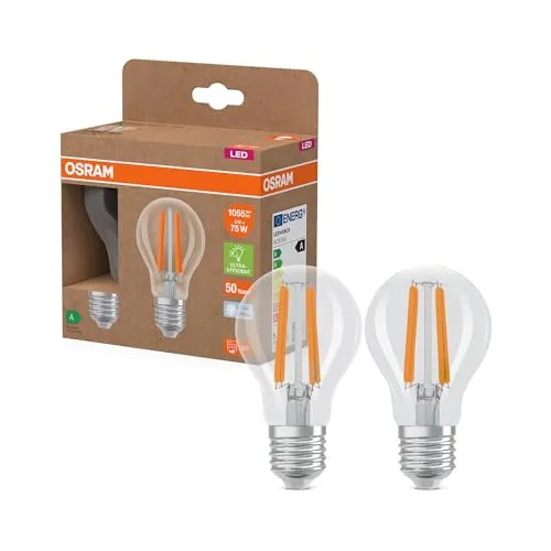 Osram Energy Class LED-Lampe in klassischer Kolbenform, 5 W / 1055 lm, EEK A, kaltweißes Licht (4000 K), CRI 80, aus klarfarbenem bleifreiem Glas, E27 Sockel, IP20, 60 mm Durchmesser.