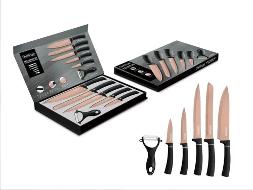 Cheffinger Messer-Set 6 teiliges Messerset Gold Edtition (5 Messer & 1 Sparschäler)