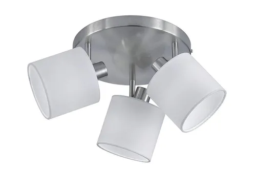 Reality Leuchten LED Deckenstrahler mit dimmbaren Stofflampenschirmen, Ø25cm, Warmweiß - Dieser stilvolle 3-flammige Deckenstrahler überzeugt mit schwenkbaren Köpfen und einem eleganten Design. Ideal für Wohnräume, Flure und Büros – für eine individuelle Lichtgestaltung in jedem Raum.