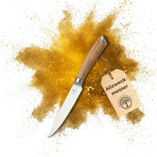 CHEF CUISINE Allzweckmesser mit Olivenholzgriff – Handgeschmiedetes Küchenmesser 13,5 cm