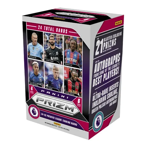 Panini Prizm EPL 2024/25 Blaster Box - OVP Trading Card Displays, enthält exklusive Fußballkarten der Premier League 2024-25 für Sammler und Fans.