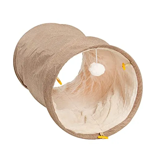 CanadianCat Spieltunnel für Katzen mit Kuschelfell – beige, 35 x 70 cm - Gemütlicher Spieltunnel für Katzen mit integriertem Spielzeug. Der flauschige Plüsch sorgt für Komfort und Sicherheit beim Spielen und Entspannen. Ideal für alle Katzen und perfekt für Mehrkatzenhaushalte.