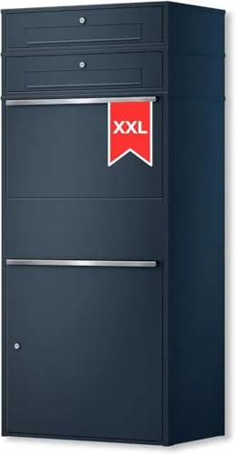 Metzler Paketbox mit 2 Briefkästen draußen groß XXL, Briefkasten 2 Parteien mit Paketfach in Anthrazit RAL7016, Paketbriefkasten, Standbriefkasten, Paketkasten, rostfrei & wasserdicht - Bispo Max