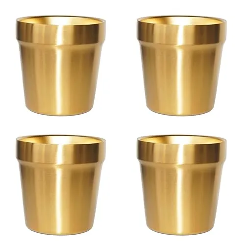 Doppelwandige Tassen(4er Set, Golden) Stapelbar, Kaffeetasse/Teetasse/Chillen Biergläser, Edelstahl Becher Ideal für Reisen, Outdoor, Camping, und Täglicher Gebrauch, 6Unze(175 ml)