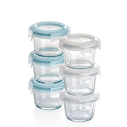 Grizzly Mini Glas Frischhaltedosen Set 6x 130 ml - Vorratsdosen-Set aus 6 luftdichten Borosilikatglasbehältern, ideal für Babybrei und Dips. Perfekt für Mikrowelle und Gefrierfach, BPA-frei und leicht zu reinigen.