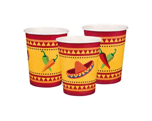 Boland Einwegbecher Pappbecher MEXICO FIESTA 6Stk., 100% Papier, Pappe