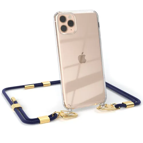 Hülle mit Band für iPhone 11 Pro Max Handykette Case Kordel Cover Nacht Blau