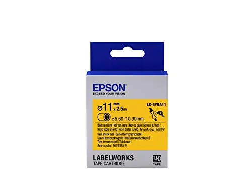 Epson LabelWorks LK-6YBA11 – Schrumpfschlauch schwarz auf gelb - Sonstige Elektroinstallationsartikel, ideal für die Kennzeichnung von Kabeln und Leitungen mit langlebigem Schrumpfschlauch und integriertem Farbband für präzise Etikettierung.