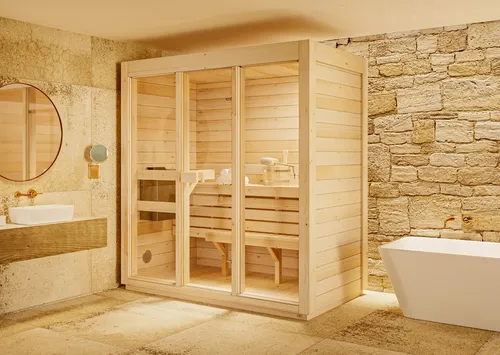 FinnTherm Sauna Innensauna Kuuma M, BxTxH: 199 x 111 x 213 cm, 42 mm, in Naturbelassen Inkl. Fußboden