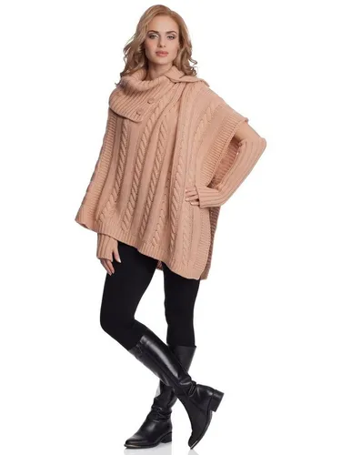 Merry Style Damen Poncho N4293 (Aprikose) - Strick Ponchos & Capes für Damen, modischer Poncho mit hohem Rollkragen und halben Handschuhen, aus elastischem Garn für hohen Tragekomfort, ideal kombinierbar mit Hosen und Röcken.