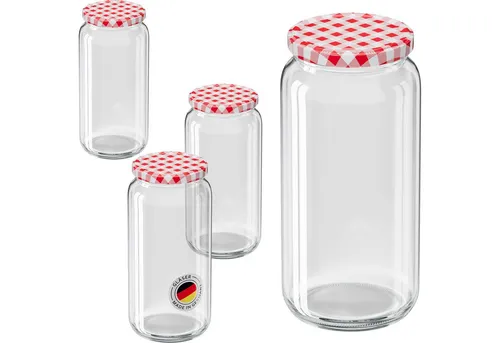 Wellgro Vorratsglas Einmachgläser mit Schraubdeckel TO 82, rot kariert, (3-tlg)