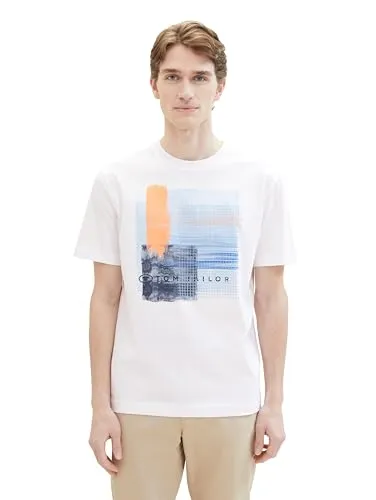 TOM TAILOR Herren Basic T-Shirt mit Print, 20000 - White, XL