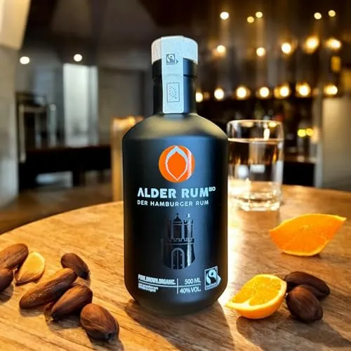 ALDER RUM® Der Hamburger RUM -Spirit Drink-, 0.5 l, Fairtrade&Bio, brauner deutscher Rum, weich & exotisch, 40% VOL, hergestellt in Hamburg.