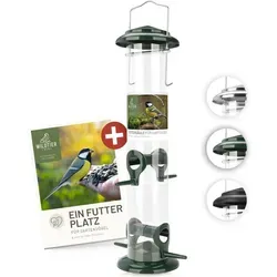Futtersäule für Samen, Körner & Kerne 38cm, Grün - Vogelhäuser mit großzügiger Kapazität für verschiedene Vogelarten, wetterfestes Material und einfacher Füllmechanismus. Inklusive Ratgeber für optimale Vogelfütterung.