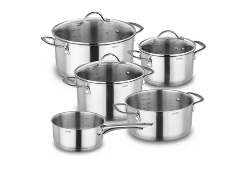 Kopf Topf-Set Clara, Edelstahl 8-tlg. - Induktionsgeeignet & Spülmaschinenfest - Hochwertiges Kochtopfset aus Edelstahl mit 4 Kochtöpfen und 1 Stielkasserolle. Ideal für gesunde Zubereitung, da PFAS-frei und spülmaschinengeeignet. Perfekt für moderne Küchen!