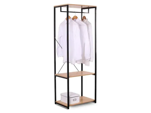 Woltu Kleiderständer mit Schuhregal – eiche-schwarz - Kleiderständer aus Metall und Holz mit Schuhregal, ideal für platzsparende Aufbewahrung in Flur oder Schlafzimmer. Einfach zu montieren und pflegeleicht.
