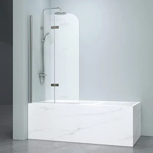 EMKE Duschwand Badewanne 110x140 cm Badewannenaufsatz 2-teilig Faltbar Duschabtrennung Badewanne Badewannenfaltwand Duschtrennwand für Badewanne 6mm NANO 180° Faltwand Badewannen Duschwand