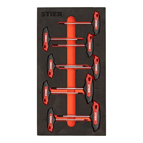 STIER T-Griff-Schraubendreher-Satz Torx TX6 - TX30, 9-teilig - T-Griff Schraubendreher, ergonomischer 2K-Griff für komfortables Arbeiten, ideal für schwer zugängliche Schrauben, inklusive praktischer Weichschaumeinlage.