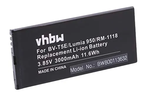 vhbw 1x Akku kompatibel mit Microsoft/Nokia Lumia 950, 940, RM-110, 950 Dual SIM, 940 XL Handy Smartphone Telefon (3000 mAh, 3,85 V, Li-Ion)