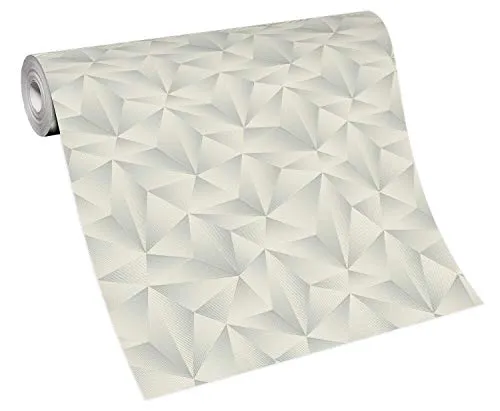 BRICOFLOR Geometrische Tapete silber grau weiß | Metallic Vliestapete mit 3D Dreieck Design | Grafische Vlies Mustertapete ideal für Büro und Schlafzimmer