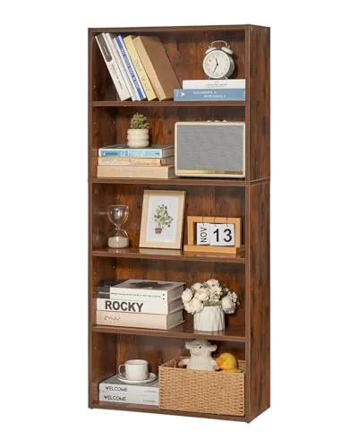 VEVOR schmales Bücherregal 5 Ebenen - Regal für Bücher und Deko, verstellbare Einlegeböden für flexible Nutzung, robustes Design mit Kippschutz, ideal für jedes Zimmer.