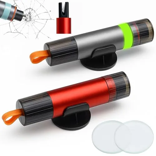 Zyluniy Car Safety Nothammer Auto, 2 In 1 Gurtschneider Notfallhammer, Pack of 2 Seat Belt Cutter, Fahrgestell und Testglas, Emergency Rescue Tools Essential, Suitable for Cars and Buses