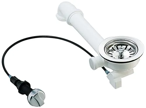 Universal Siebkorb-Excenterventil 114mm mit Drehexcenter - Hochwertiges Exzenterventil für Küchenspülen, platzsparend mit 90° Ablauf und herausnehmbarem Siebkorb. Leichte Montage dank mitgeliefertem Montageschlüssel. Made in Germany.