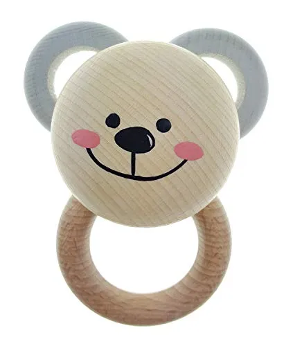 Hess Holzspielzeug 11119 - Rundrassel aus Holz, Bär Nature, ab 3 Monate, ca. 8 x 10 x 4,5 cm, Geschenk zur Geburt oder Taufe