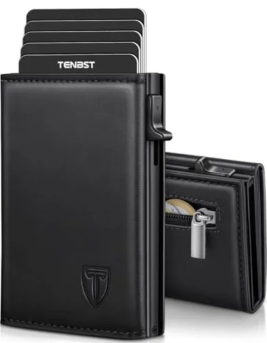 TENBST Herren Geldbörse - Slim Wallet mit RFID Schutz und Münzfach - Elegante Herren-Geldbörse aus hochwertigem Mikrofaser-Leder, schlank und praktisch mit Platz für 8 Karten und RFID-Blocker für maximale Sicherheit.