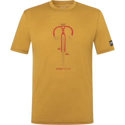 Super.Natural M Vintage Bike Tee XXL - Dried Tobacco/High Risk Red - Hochwertiges Merino-T-Shirt für Herren mit stylishem Vintage Fahrrad-Print. Ideal für Radfahren, Wandern und Freizeit, mit optimaler Atmungsaktivität und UV-Schutz für den Sommer.