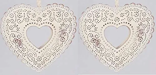 dekorativer Anhänger Herz Metallherz mit ausgestanztem Lochmuster Creme-grau Shabby antik patiniert in Landhausoptik