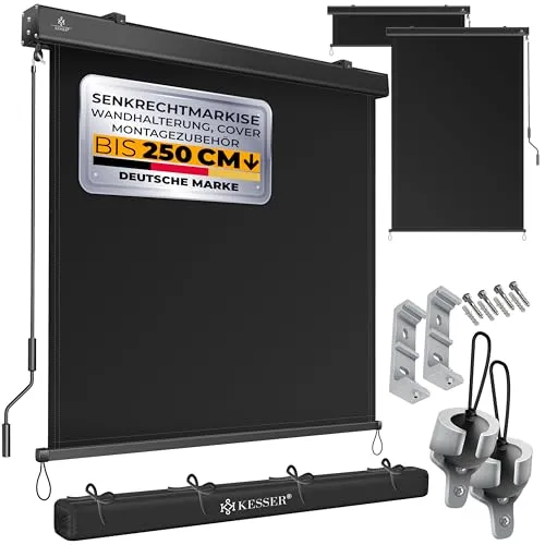 KESSER Senkrechtmarkise - Handkurbel Balkonrollo in Anthrazit - Balkonsichtschutz mit 140 cm Breite und 250 cm Höhe, aus robustem 100% Polyester und aluminiumgestell, ideal für effektiven Sichtschutz und Sonnenschutz auf Ihrem Balkon.