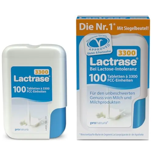 Pro Natura Lactrase 3300 – 100 Lactase Tabletten bei Lactose-Intoleranz, für den unbeschwerten Genuss von Milch und Milchprodukten