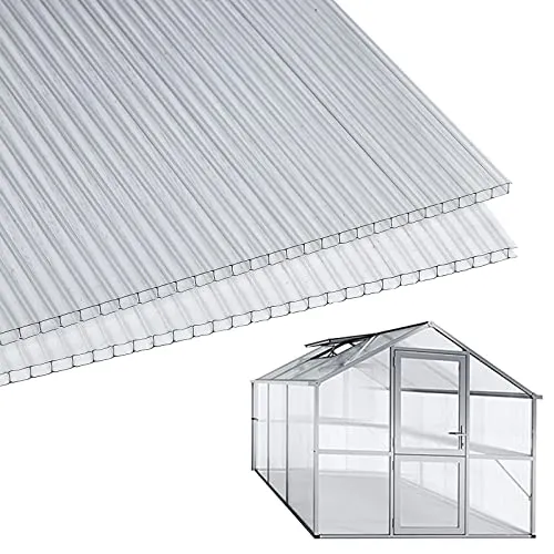 Sonnewelt Gewächshausplatten 14 STK,Zuschneidbarer,60,5x121 cm Polycarbonat Hohlkammerstegplatten 4mm klar,für Gewächshaus Gartenbau usw