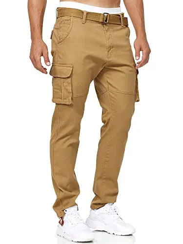 Indicode Cargohose Mathen - Elastische Baumwoll-Qualität, inkl. Gürtel - Wanderhosen aus 98% Baumwolle mit elastischen Eigenschaften, ideal für aktive Freizeit mit hohem Tragekomfort und praktischem Gürtel.