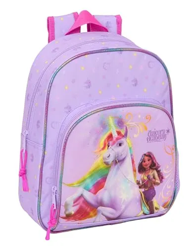 Unicorn Academy Kinderrucksack, ideal für Kinder verschiedener Altersgruppen, bequem und vielseitig, Qualität und Widerstandsfähigkeit, 28 x 10 x 34 cm, Lila, M, Casual