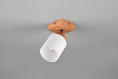 lightling Astrid Wandspot Vintage, Ø 10 cm, 21 cm hoch - Moderne Wandleuchte aus naturbelassenem Holz mit elegantem Glas-Schirm. Ideal für gezielte Beleuchtung in Wohnräumen. E14 Fassung, max. 25W, Leuchtmittel nicht enthalten.