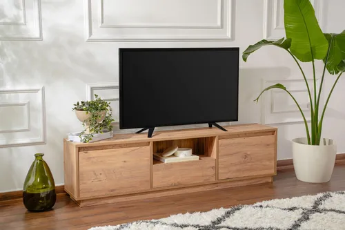Calicosy TV-Möbel Beige, 160 cm - TV-Halterungen: Stilvolles Lowboard mit viel Stauraum, gefertigt aus langlebigem Holzwerkstoff, ideal zur Organisation und Präsentation Ihrer Medienelemente und Dekoration.