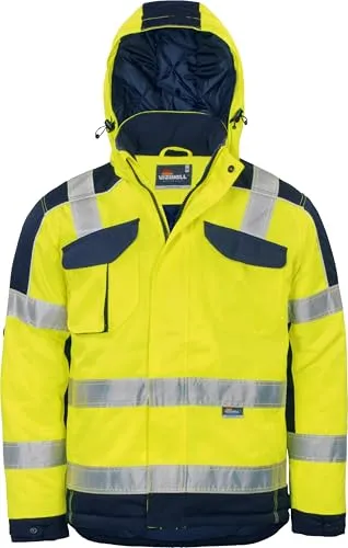 Vizwell Winter Warnschutz Arbeitsjacke leuchtgelb mit Kapuze Gr. 2XL - Robuste Arbeitsjacke mit wasserabweisendem Obermaterial und reflektierenden Streifen für optimale Sichtbarkeit. Ideal für den professionellen Einsatz bei kaltem Wetter, ausgestattet mit vielen praktischen Taschen.