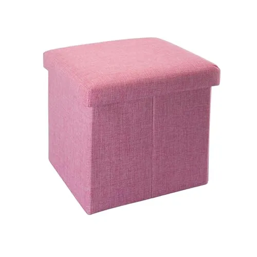 INTIRILIFE Faltbarer Sitzhocker 30x30x30 cm in KIRSCHBLÜTEN PINK - Sitzwürfel mit Stauraum und Deckel aus Stoff in Leinen Optik - Sitzcube Fußablage Aufbewahrungsbox Truhe Sitzbank