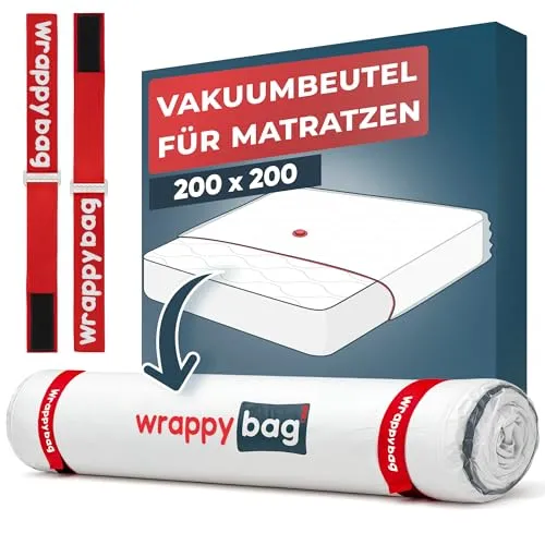 Wrappybag Vakuumbeutel für Matratzen 200x200 – Komplett-Set mit wasserdichter Hülle und Spanngurten