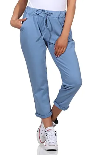 Damen Jogginhose im Boyfriend-Style Sweatpants für Freizeit Sport Fitness Yoga Training 3569 Blau 36/40