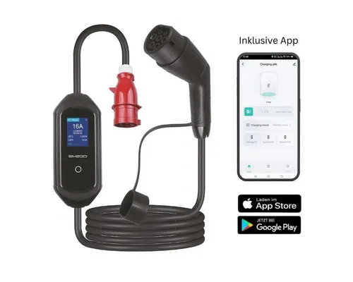 EM2GO Elektroauto-Ladestation Mobiles EV Ladegerät 11 kW Typ 2 - E-Auto flexibel aufladene - EM2GO, Mobiles Ladegerät 11kW / 16A, 3, Einzelgerät