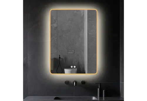 Apejoy Badspiegel 60x80cm LED Schwarz Gold mit Beleuchtung und Antibeschlag