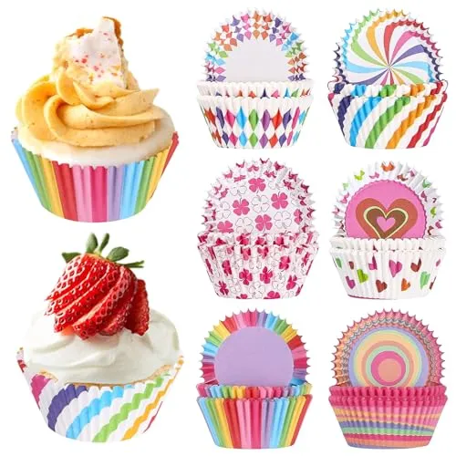 Stück Muffinförmchen Papier, Cupcake Förmchen Regenbogen Papier,Muffins Backförmchen für Backen, Dessert, Party, Geburtstag, Hochzeit 300